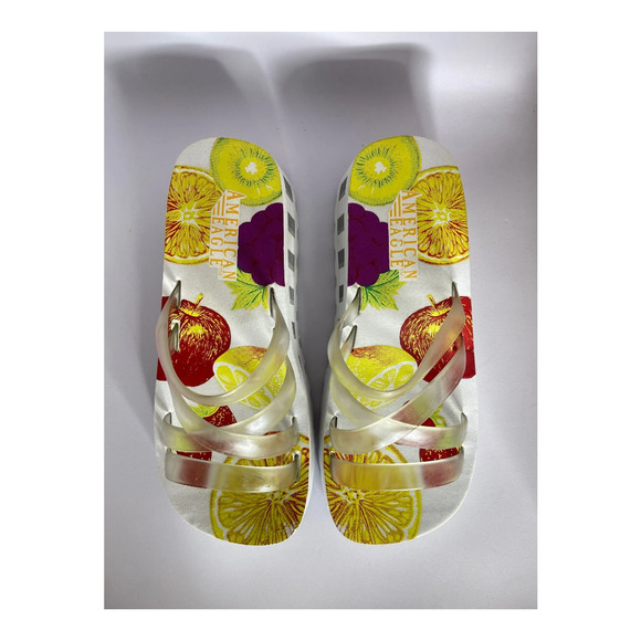 Vintage y2k 90s American Eagle Chunky Platform Wedges White Fruit  6 - Picture 3 of 9